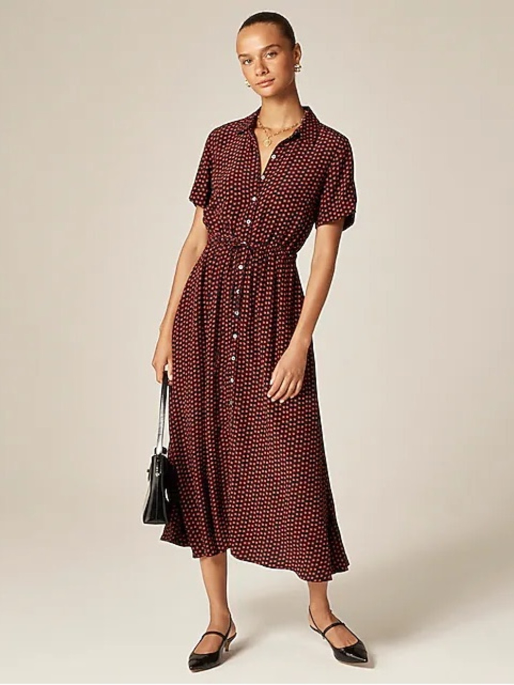 J.Crew Cerise Shirt Dress in Floral Crepe de Chine